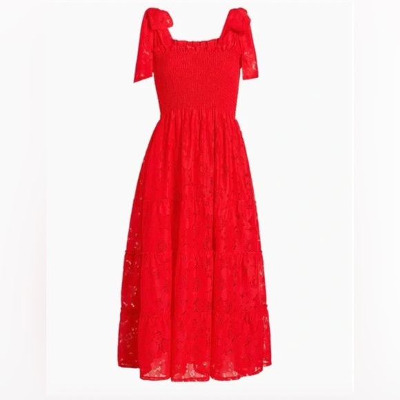 Hill House Lace Ribbon Ellie Nap Dress Poppy Red Floral Lace - Picture 4 of 5
